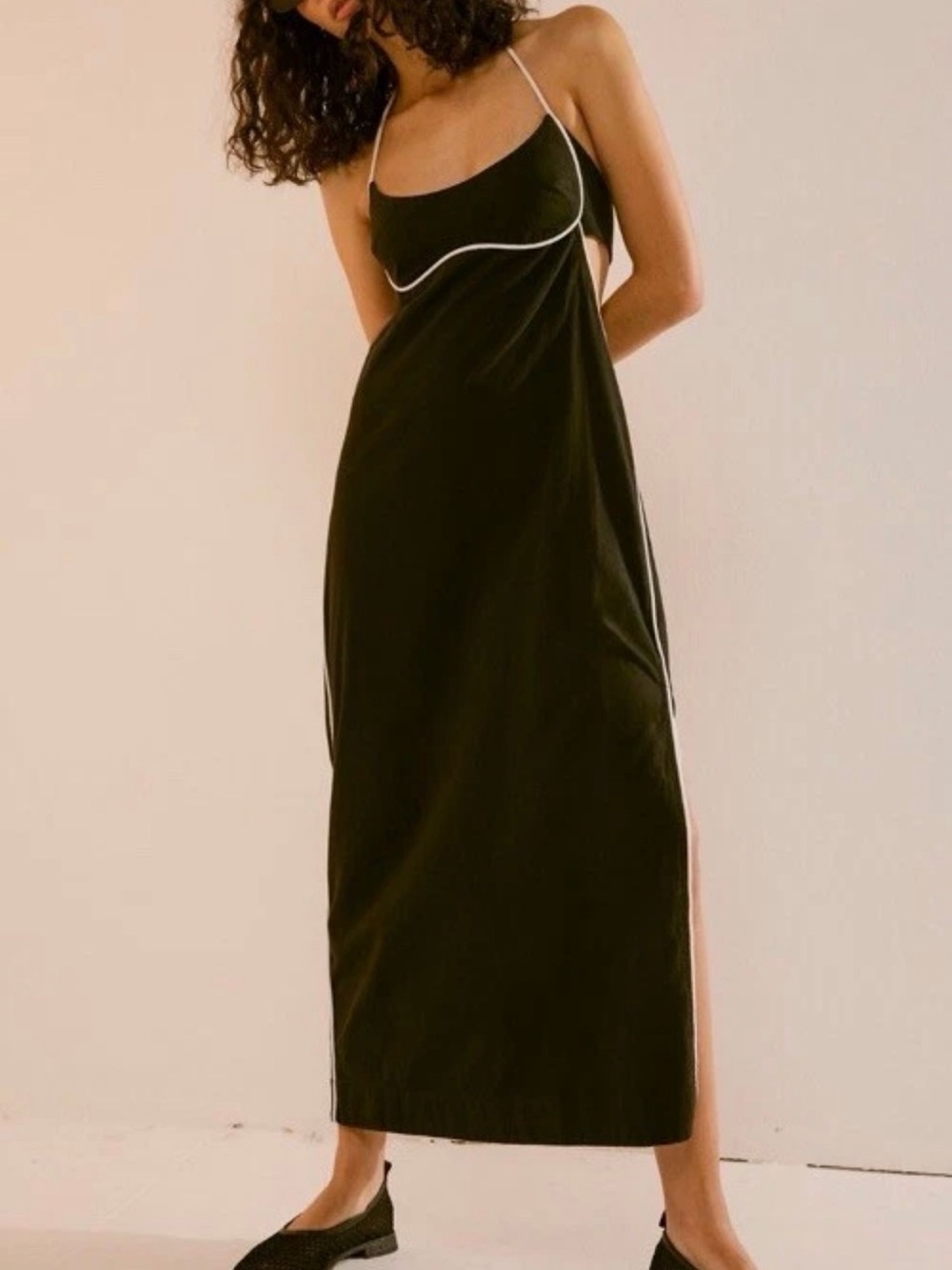 Free People Summer In Capri Halter Slit Side Midi Dress XS Coastal Minimalist